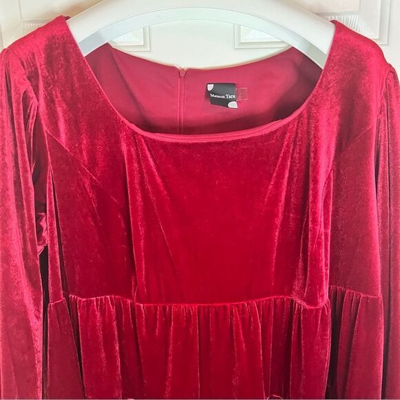NWT Maison Tara Crushed Velvet Baby Doll Cherry Red Dress Size 24W Wedding Prom - Picture 8 of 11